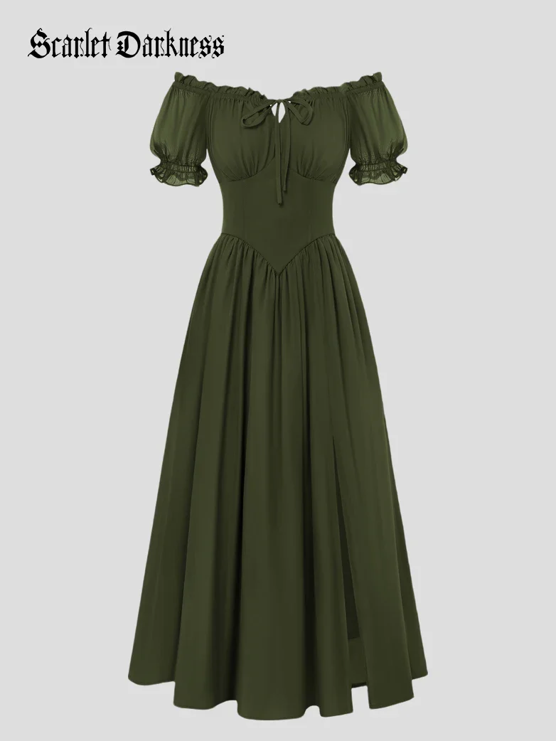 Renaissance Off Shoulder Milkmaid Pockets Dress