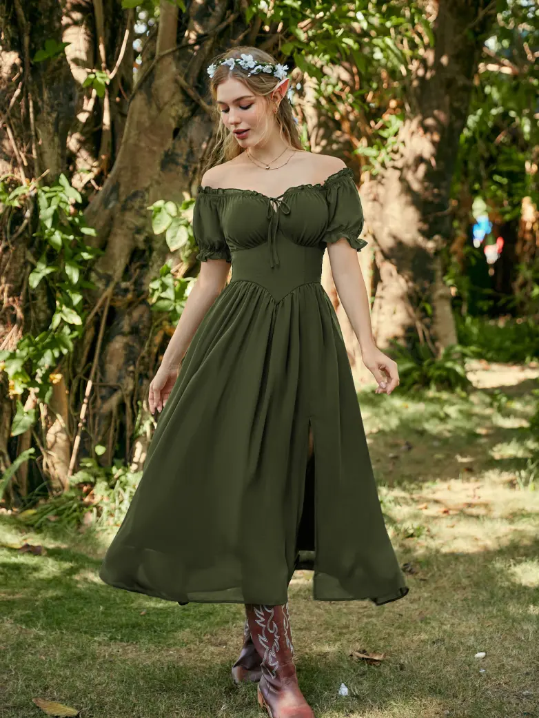 Renaissance Off Shoulder Milkmaid Pockets Dress - Image 4