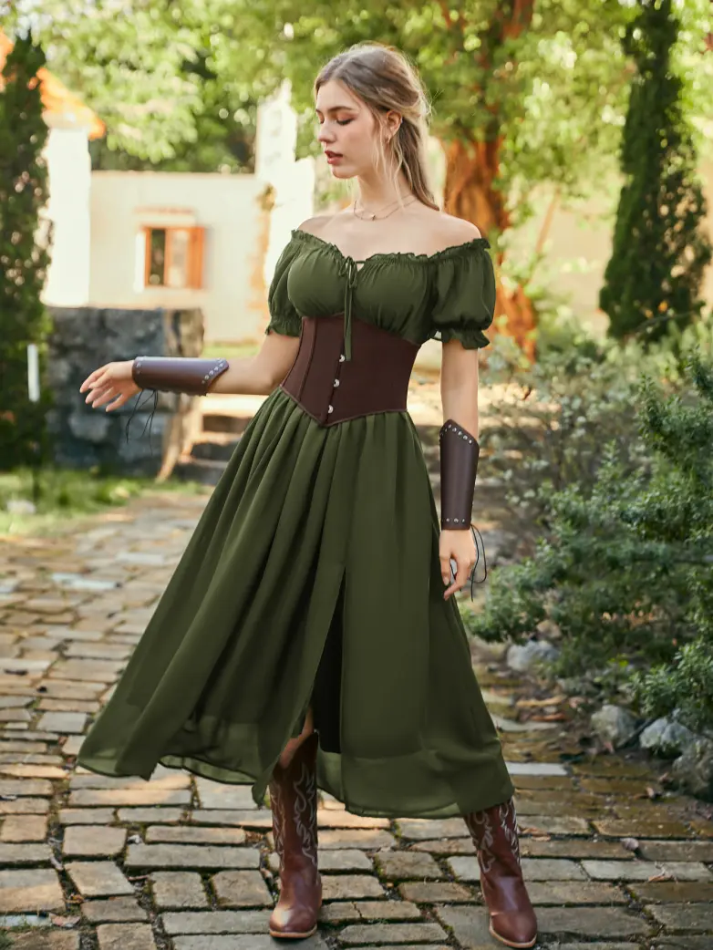 Renaissance Off Shoulder Milkmaid Pockets Dress - Image 5