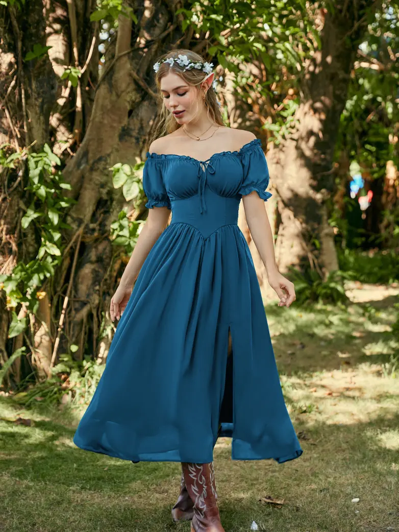 Renaissance Off Shoulder Milkmaid Pockets Dress - Image 57