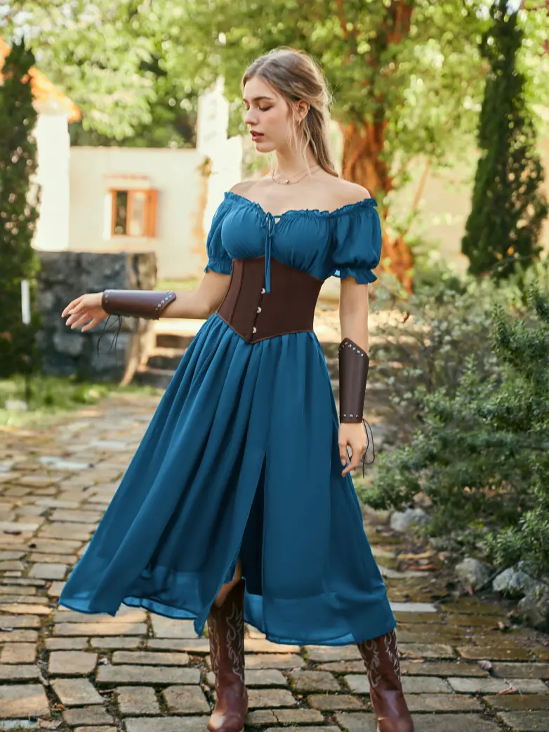 Renaissance Off Shoulder Milkmaid Pockets Dress - Image 58