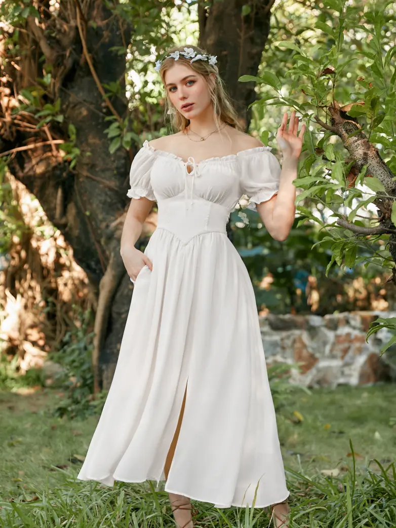 Renaissance Off Shoulder Milkmaid Pockets Dress - Image 62