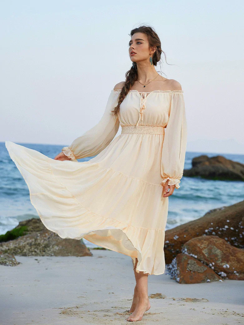Renaissance Chiffon Sleeve Elastic Waist Pocket Dress - Image 10
