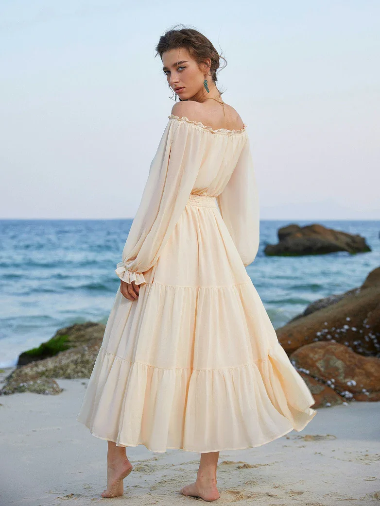 Renaissance Chiffon Sleeve Elastic Waist Pocket Dress - Image 11