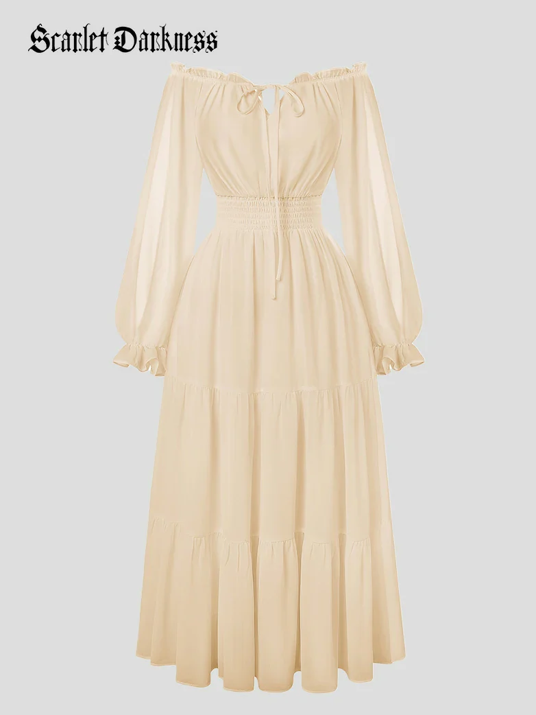 Renaissance Chiffon Sleeve Elastic Waist Pocket Dress - Image 12