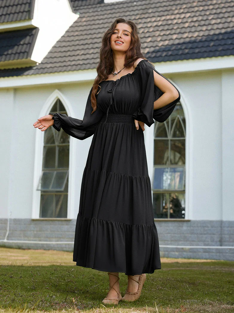 Renaissance Chiffon Sleeve Elastic Waist Pocket Dress - Image 16