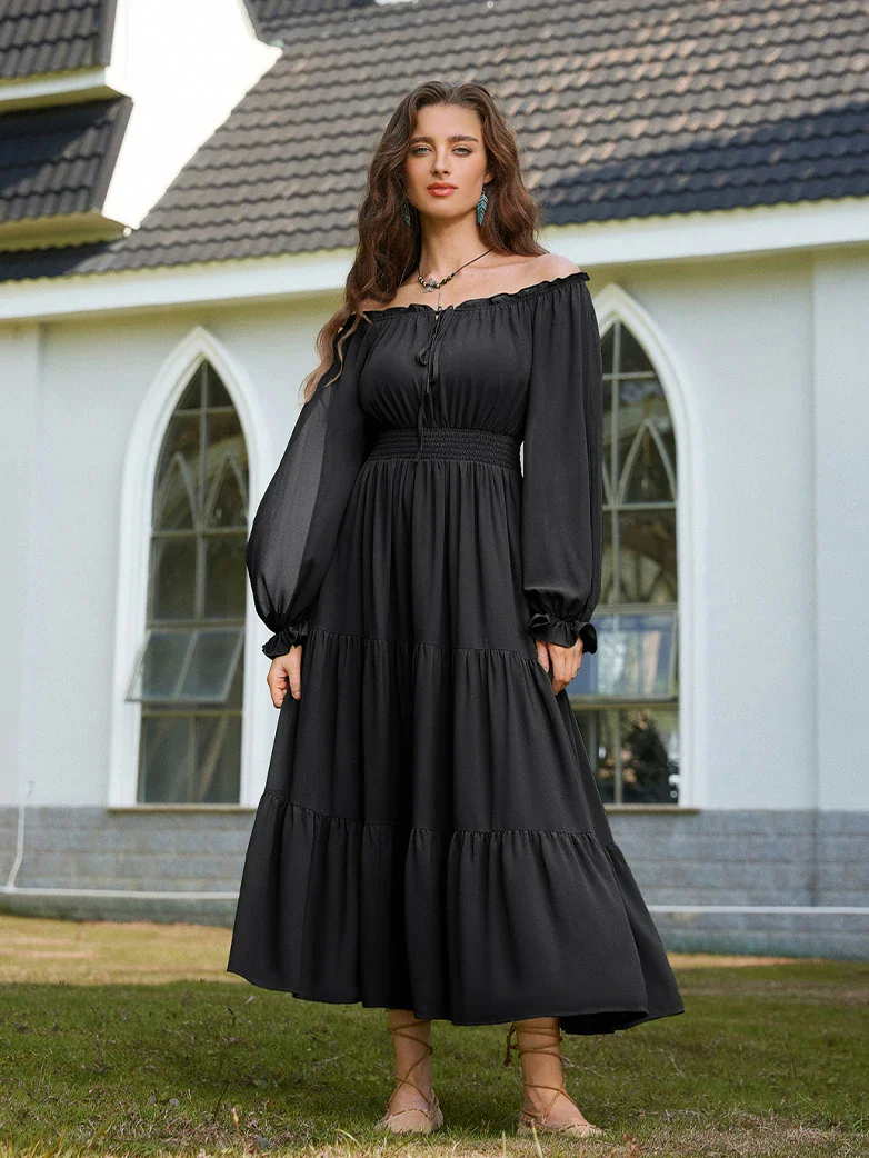 Renaissance Chiffon Sleeve Elastic Waist Pocket Dress - Image 17