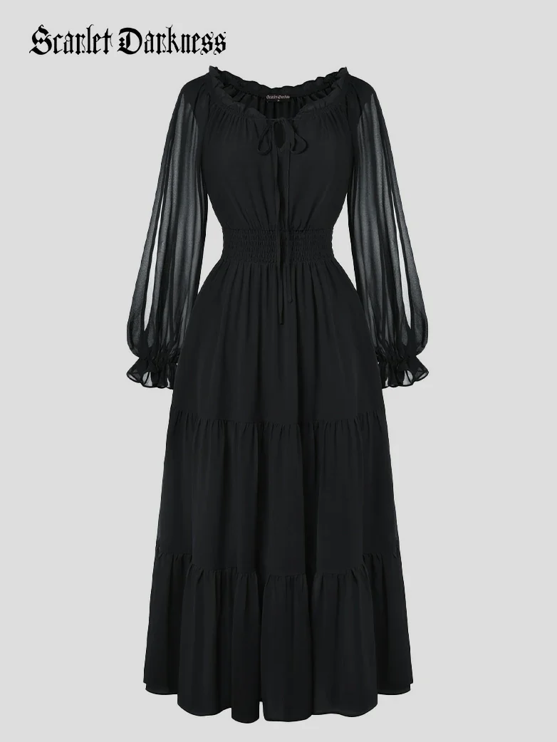 Renaissance Chiffon Sleeve Elastic Waist Pocket Dress - Image 18