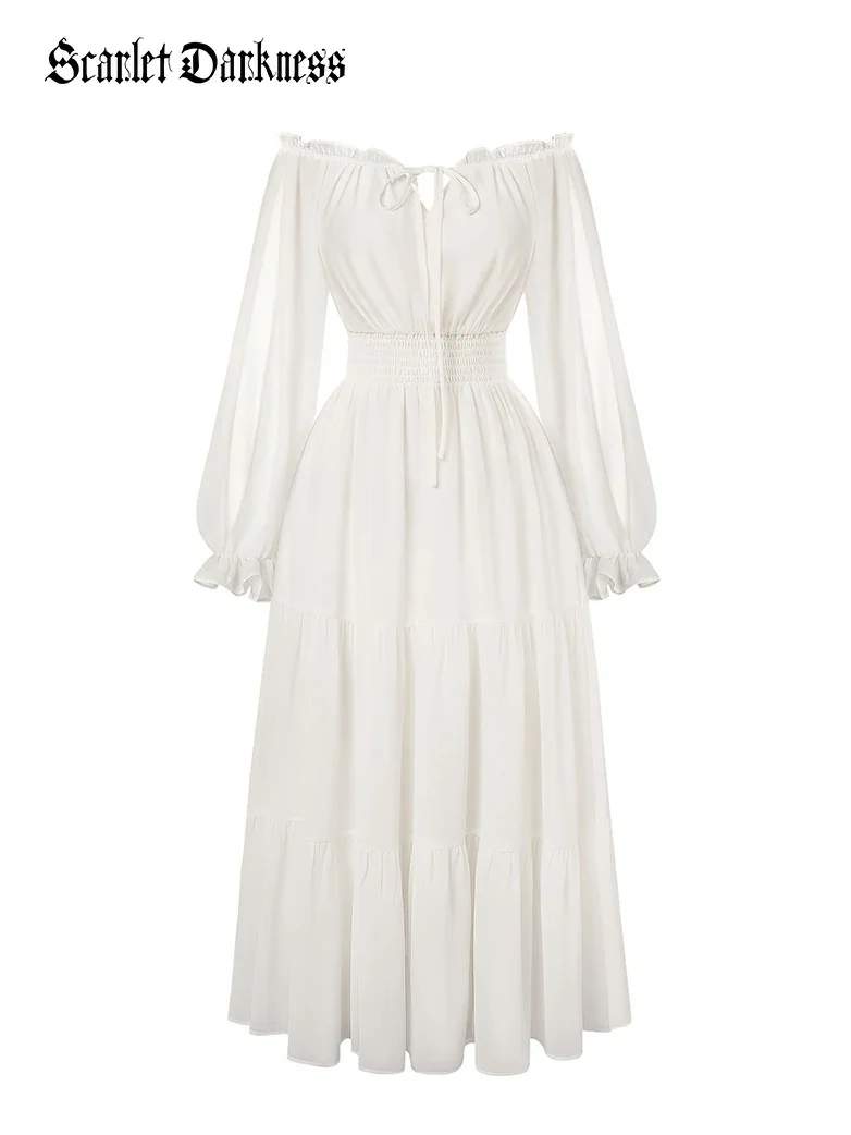 Renaissance Chiffon Sleeve Elastic Waist Pocket Dress - Image 21