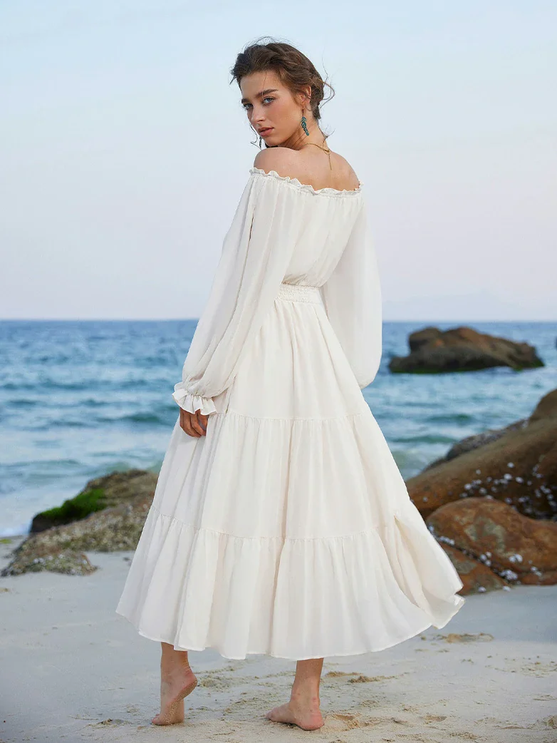 Renaissance Chiffon Sleeve Elastic Waist Pocket Dress - Image 24