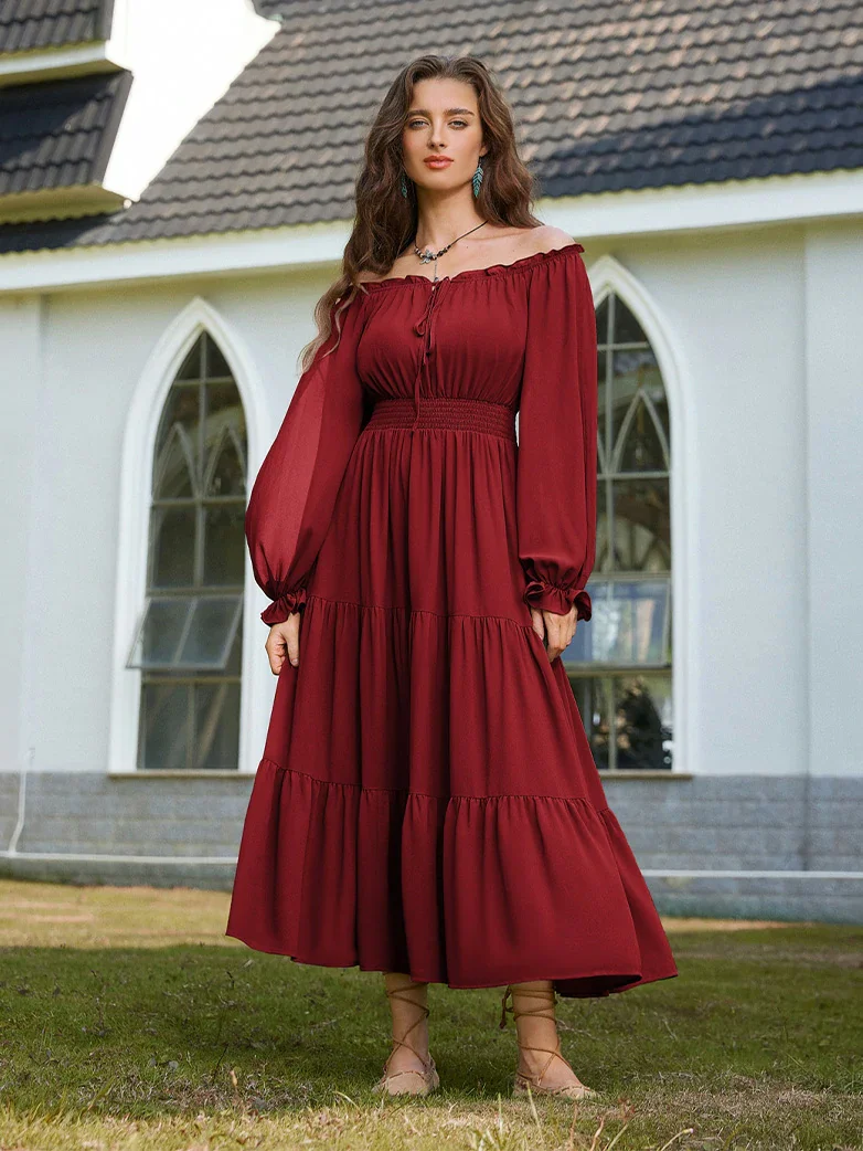 Renaissance Chiffon Sleeve Elastic Waist Pocket Dress - Image 31