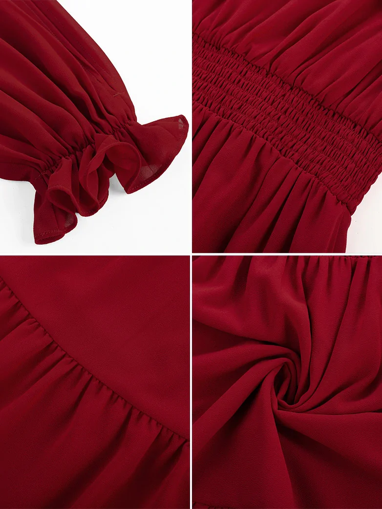 Renaissance Chiffon Sleeve Elastic Waist Pocket Dress - Image 34
