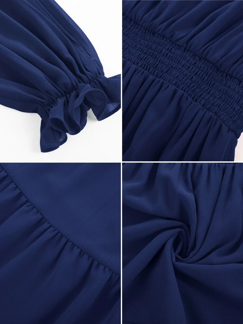 Renaissance Chiffon Sleeve Elastic Waist Pocket Dress - Image 46