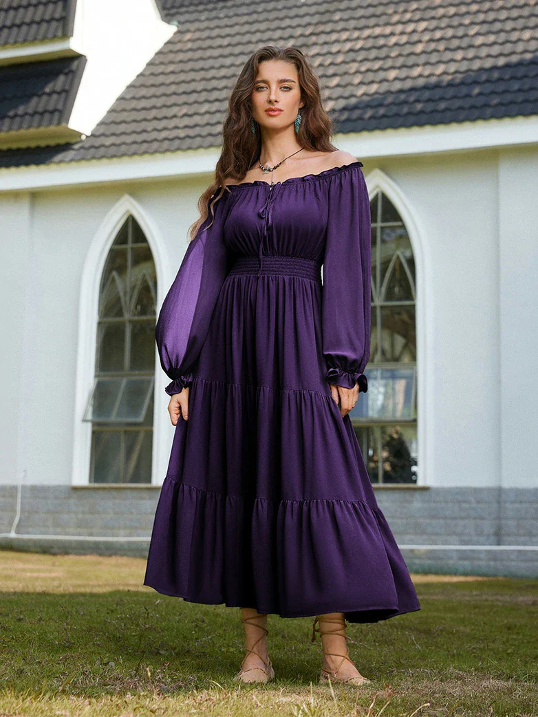 Renaissance Chiffon Sleeve Elastic Waist Pocket Dress - Image 49