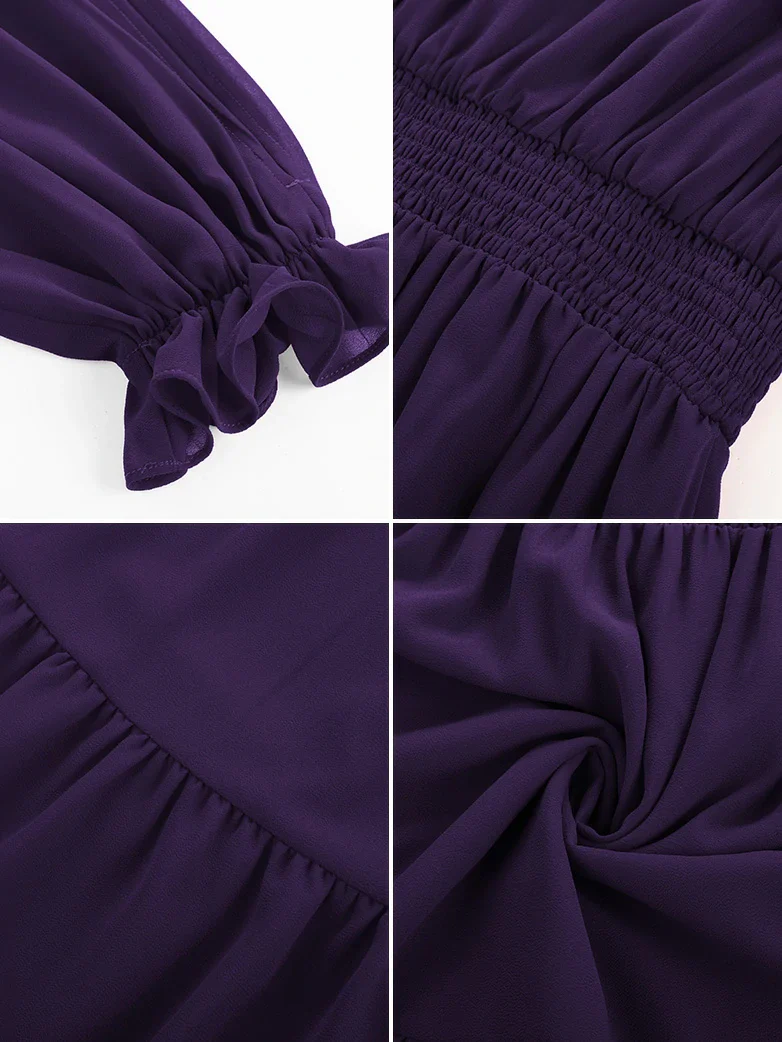 Renaissance Chiffon Sleeve Elastic Waist Pocket Dress - Image 53