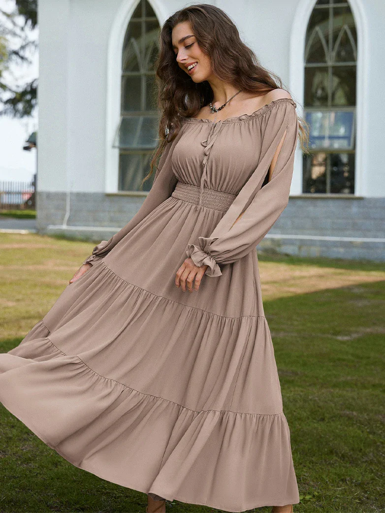 Renaissance Chiffon Sleeve Elastic Waist Pocket Dress - Image 57