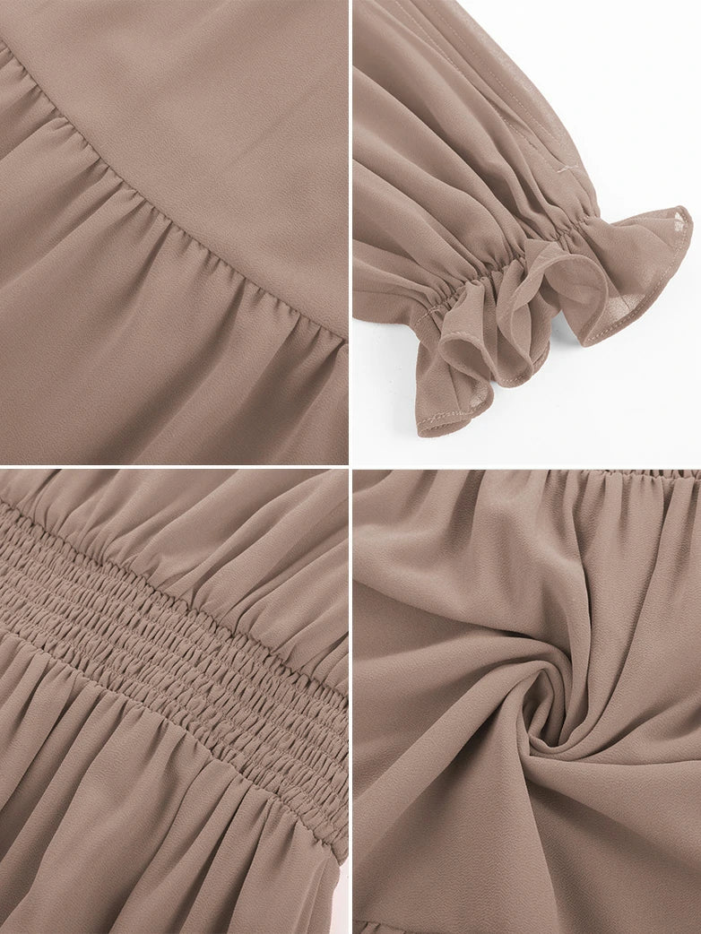 Renaissance Chiffon Sleeve Elastic Waist Pocket Dress - Image 59