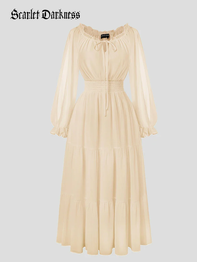 Renaissance Chiffon Sleeve Elastic Waist Pocket Dress - Image 8