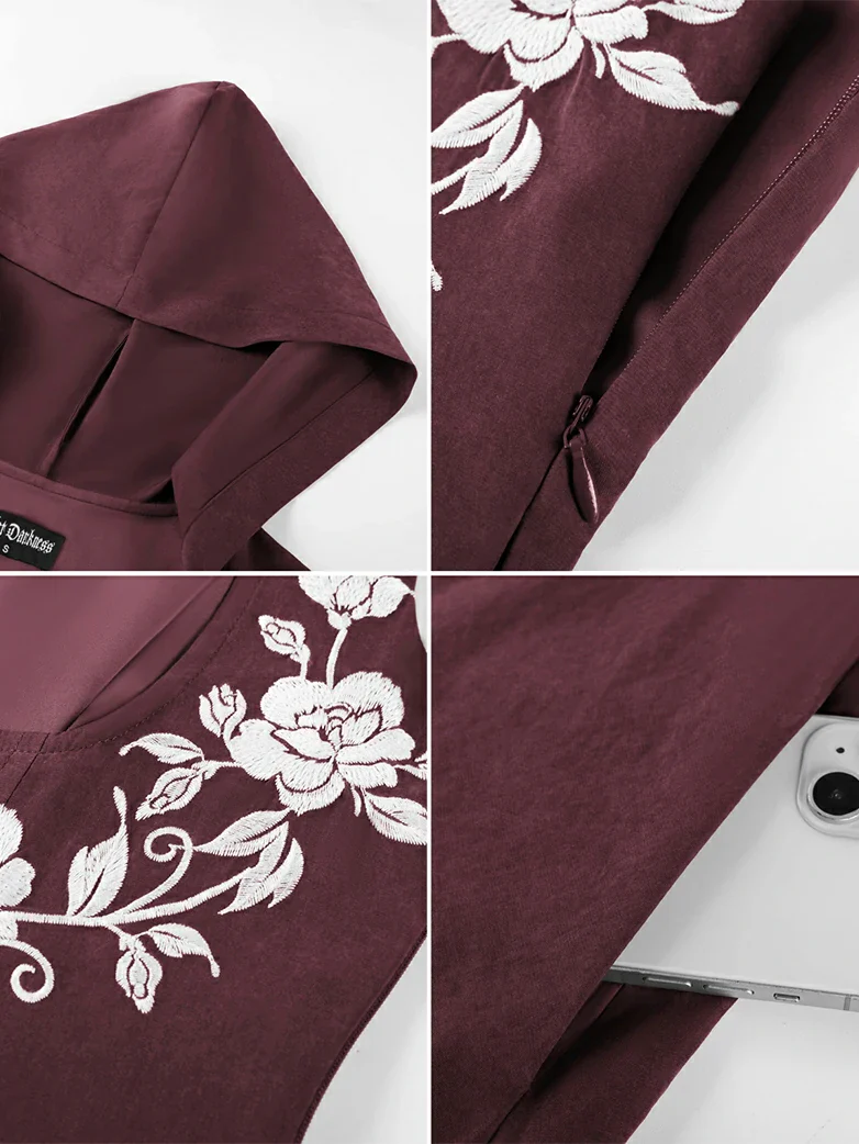 Renaissance Warrior Rose-embroidered Hooded Vest Dress - Image 14