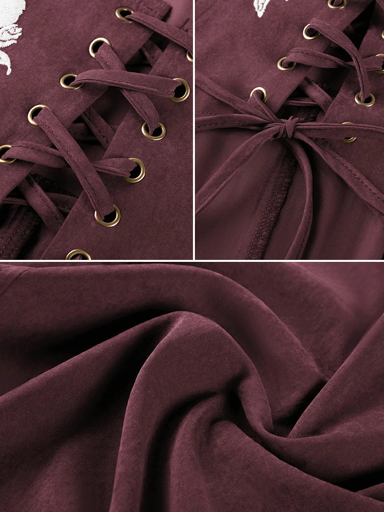 Renaissance Warrior Rose-embroidered Hooded Vest Dress - Image 15