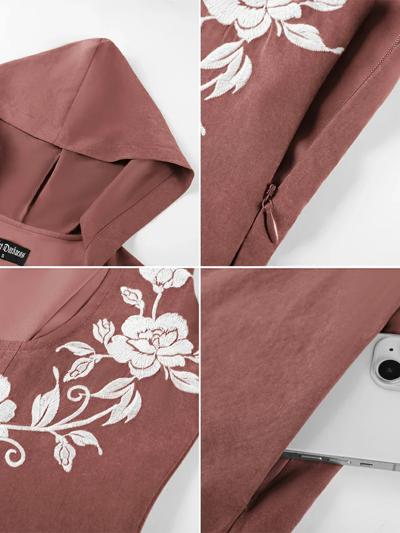 Renaissance Warrior Rose-embroidered Hooded Vest Dress - Image 21