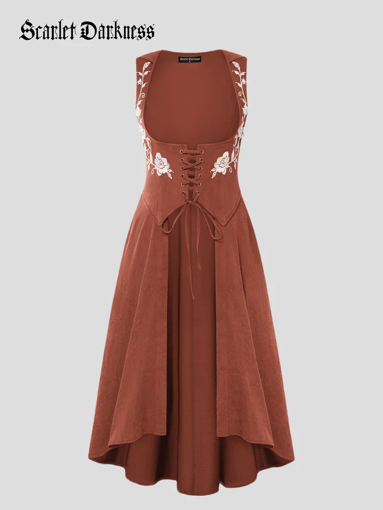 Renaissance Warrior Rose-embroidered Hooded Vest Dress - Image 72