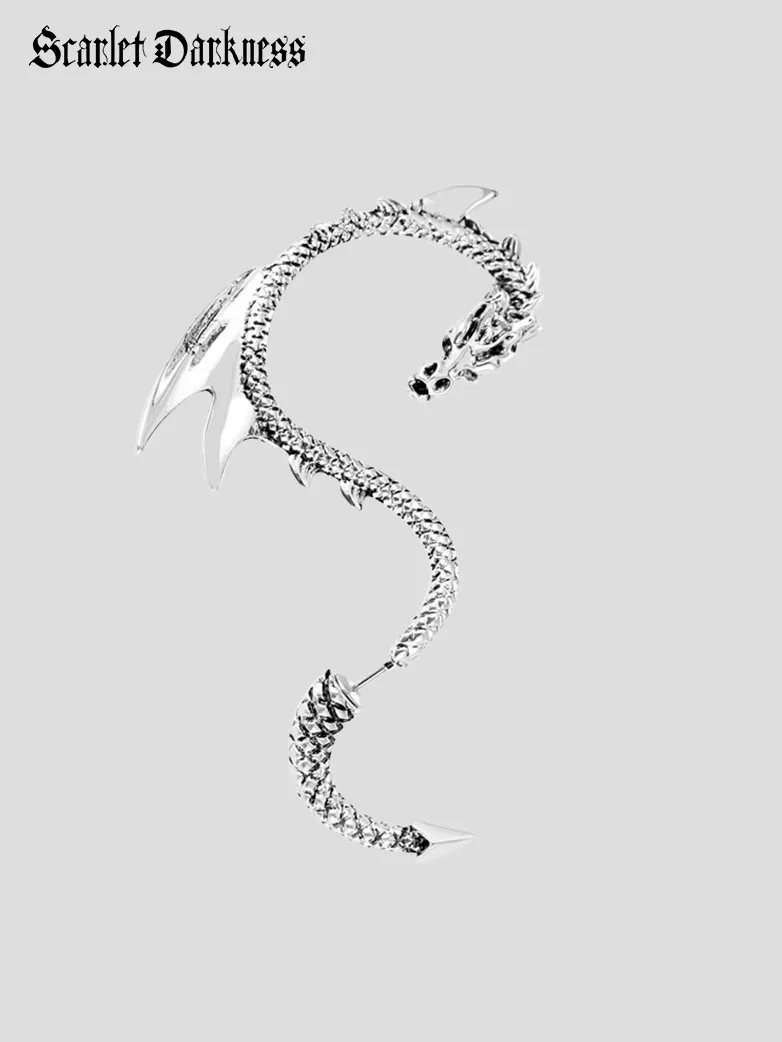 Retro Punk Flying Dragon Earrings - Image 3