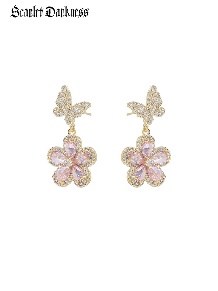Romantic Floral Butterfly Drop Earrings