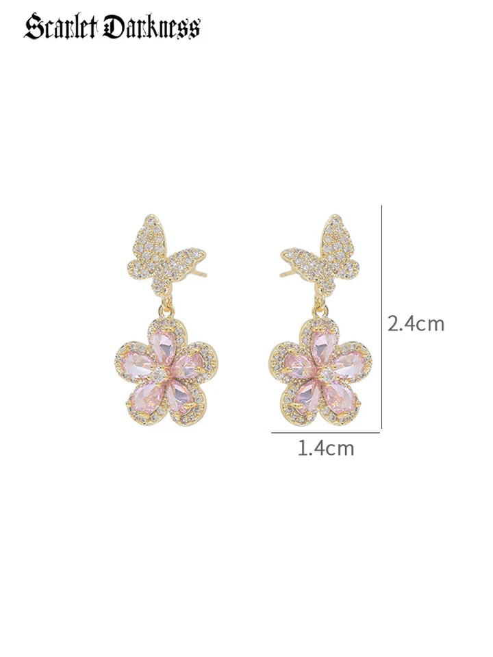 Romantic Floral Butterfly Drop Earrings - Image 2