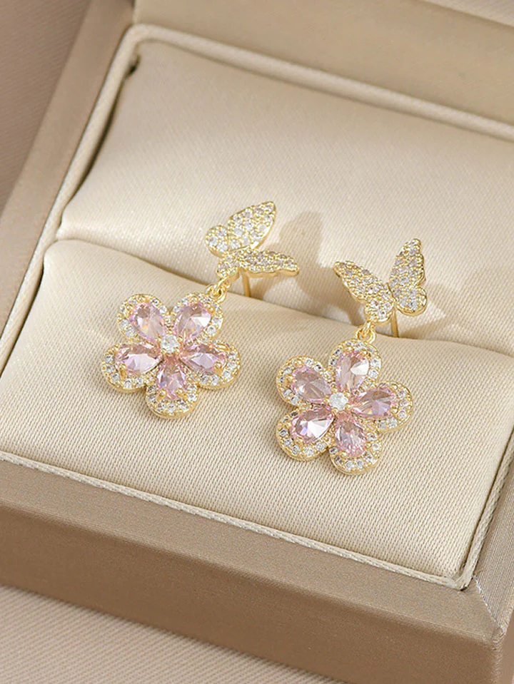 Romantic Floral Butterfly Drop Earrings - Image 3