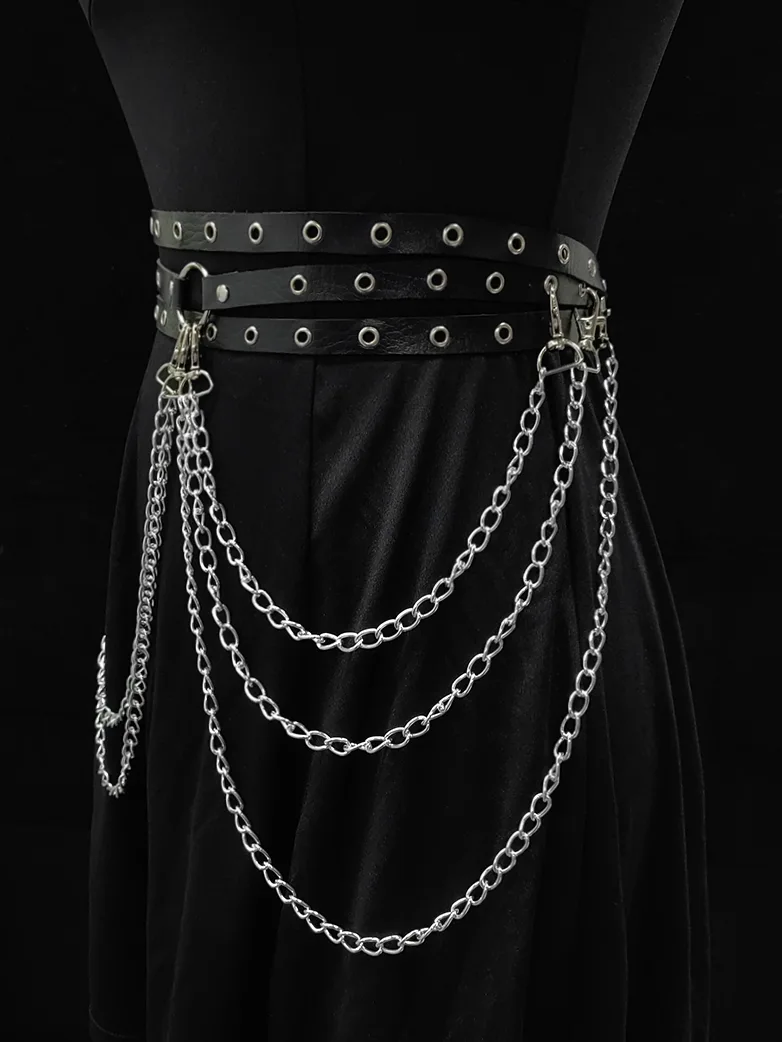 Gothic Fashion Leather Belt Chain - Image 2
