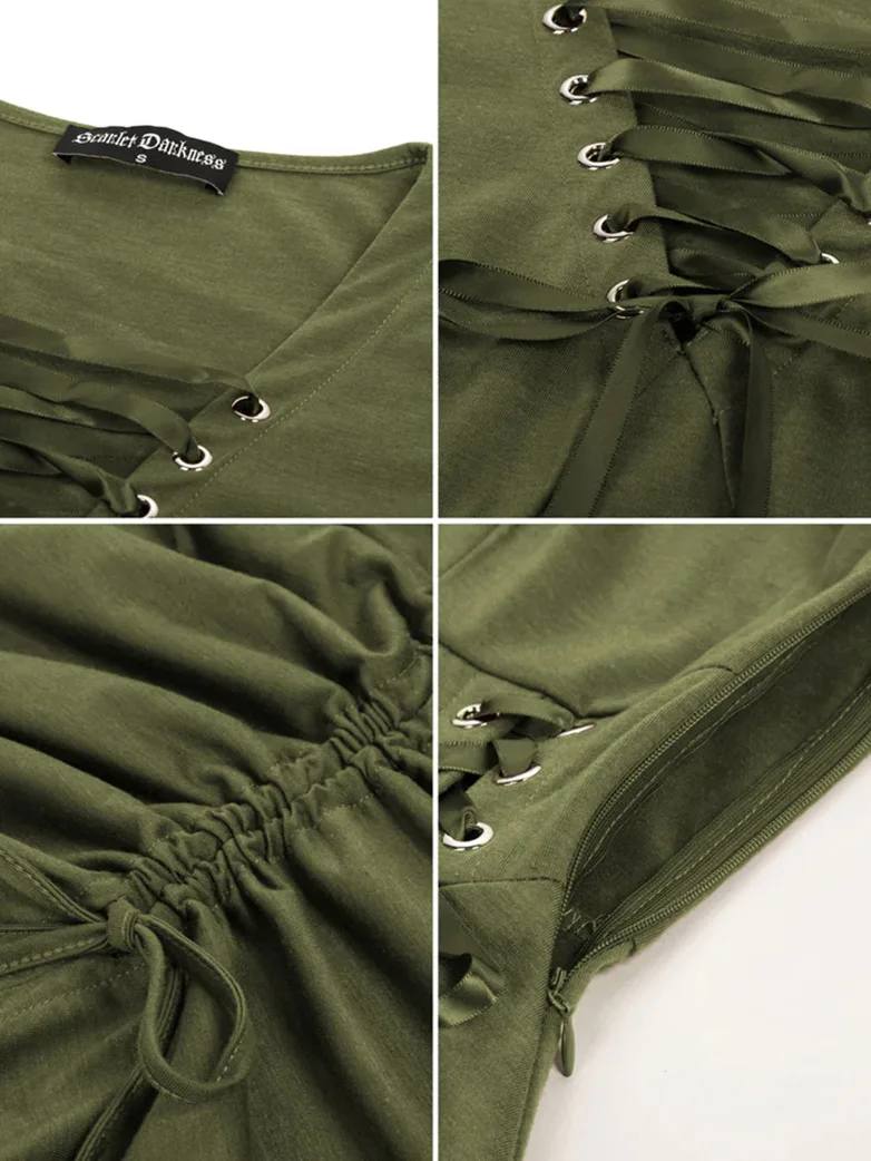 Women Steampunk Lace-up Drawstring High-lo Dress - Image 10