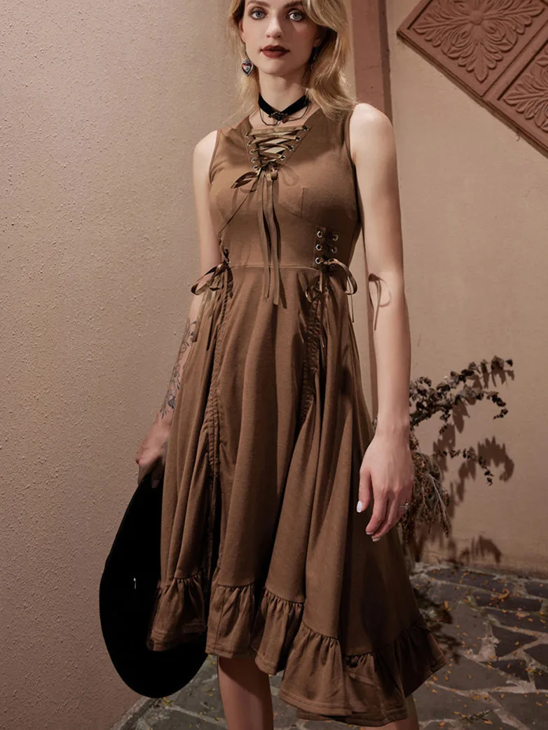 Women Steampunk Lace-up Drawstring High-lo Dress - Image 17