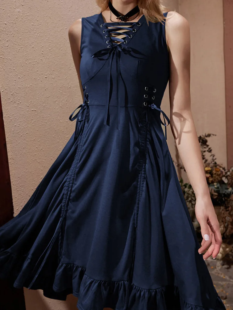 Women Steampunk Lace-up Drawstring High-lo Dress - Image 20