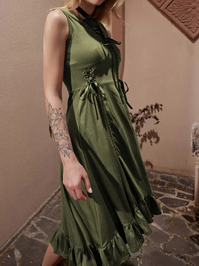 Women Steampunk Lace-up Drawstring High-lo Dress - Image 6