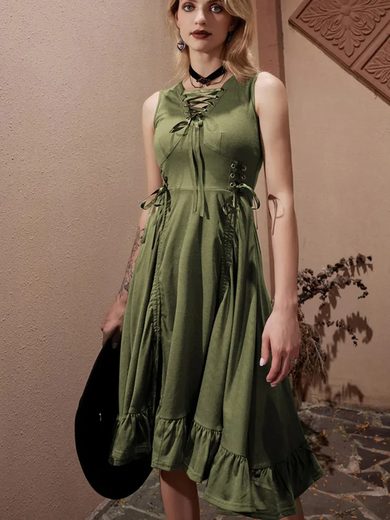 Women Steampunk Lace-up Drawstring High-lo Dress - Image 7