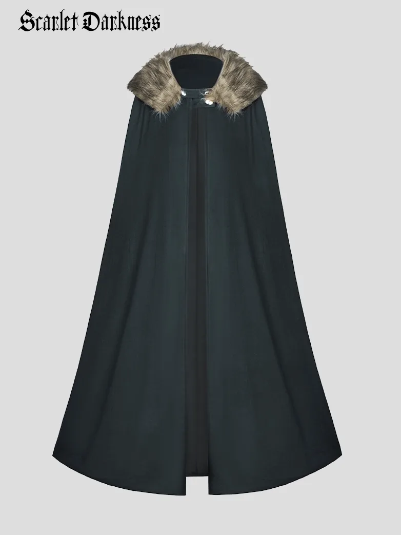 Medieval Knight in Wander Cape Fur Collar Cloak - Image 12