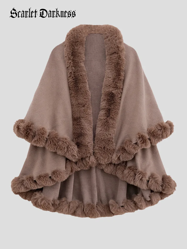 Christmas Vicotiran Double-layer Fur Collar Cape - Image 10