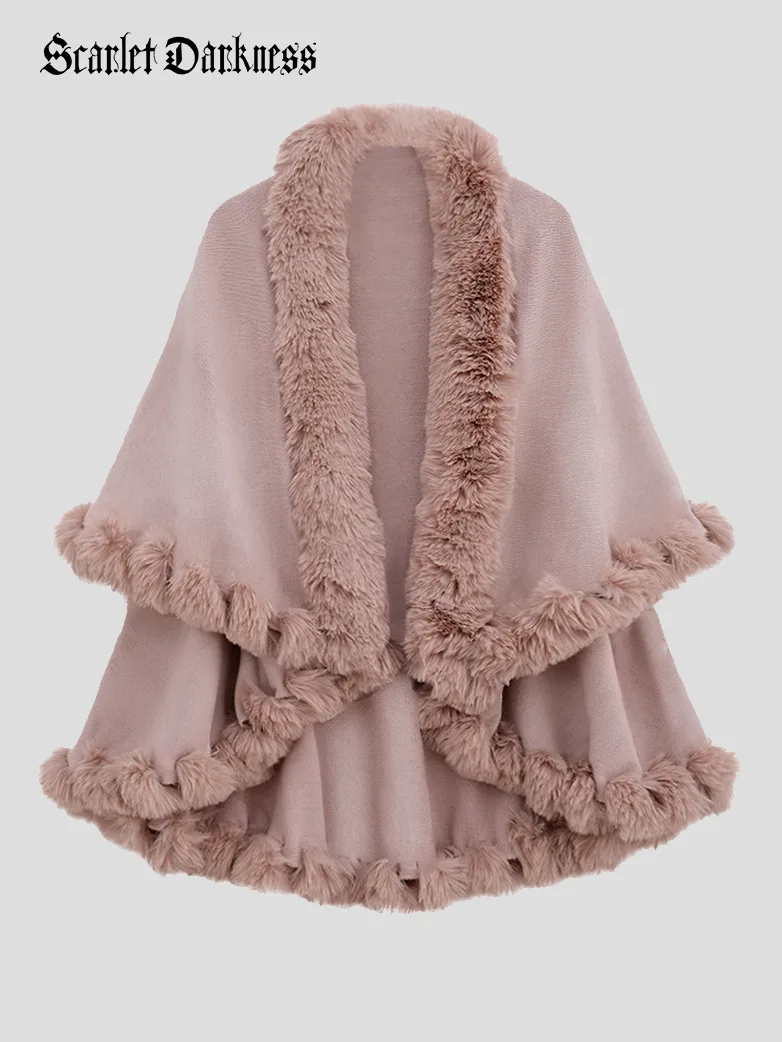 Christmas Vicotiran Double-layer Fur Collar Cape - Image 15