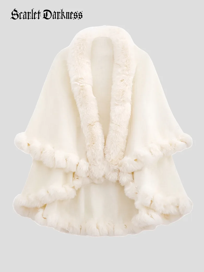 Christmas Vicotiran Double-layer Fur Collar Cape - Image 16