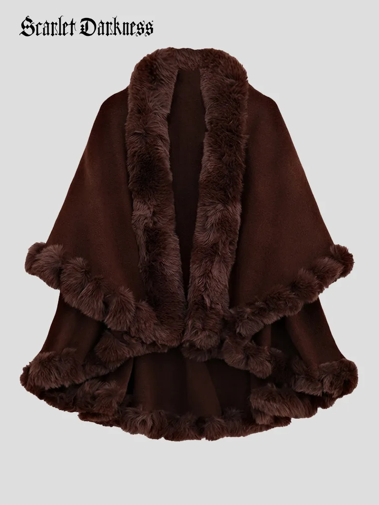 Christmas Vicotiran Double-layer Fur Collar Cape - Image 24