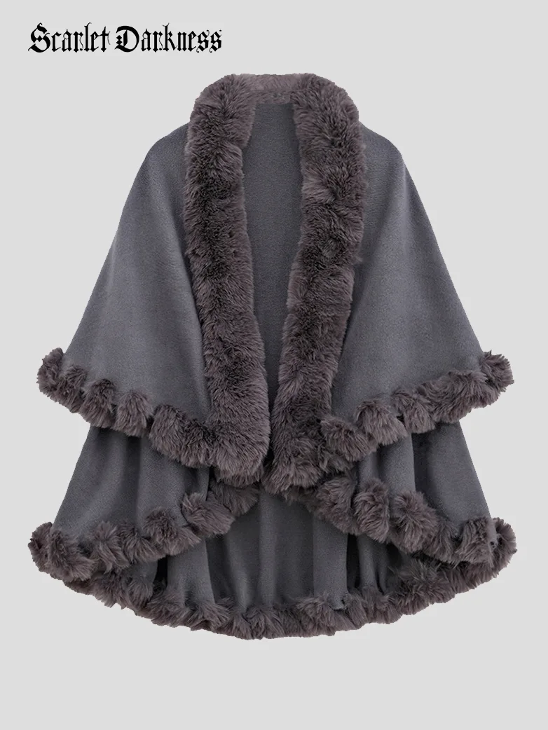Christmas Vicotiran Double-layer Fur Collar Cape - Image 25