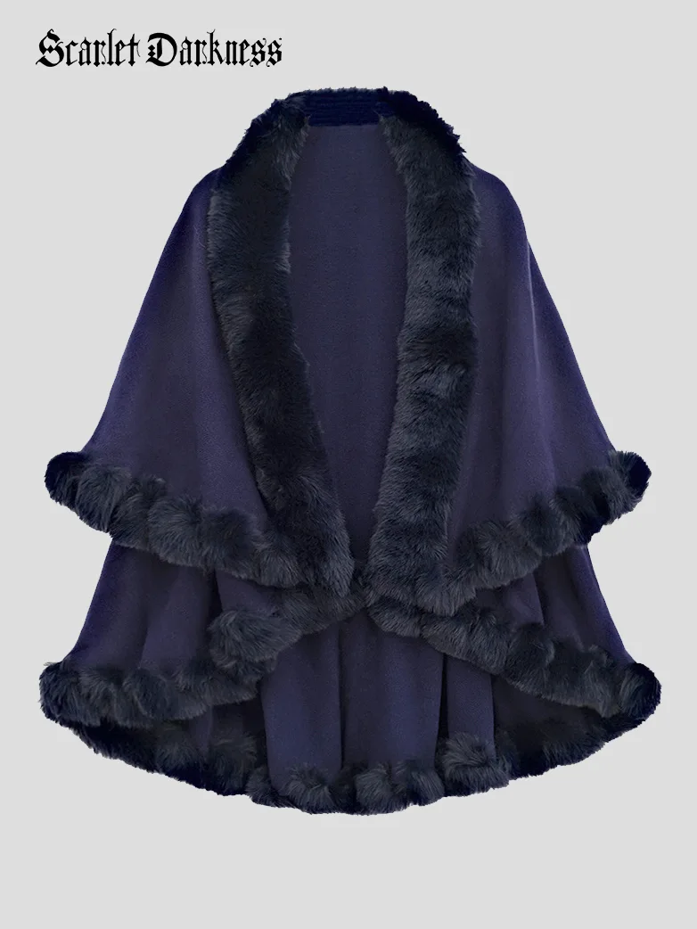 Christmas Vicotiran Double-layer Fur Collar Cape - Image 26