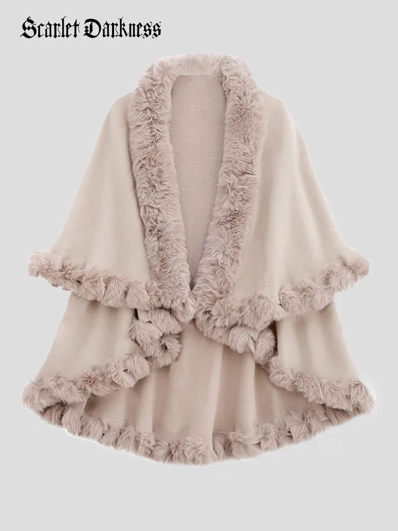 Christmas Vicotiran Double-layer Fur Collar Cape - Image 7