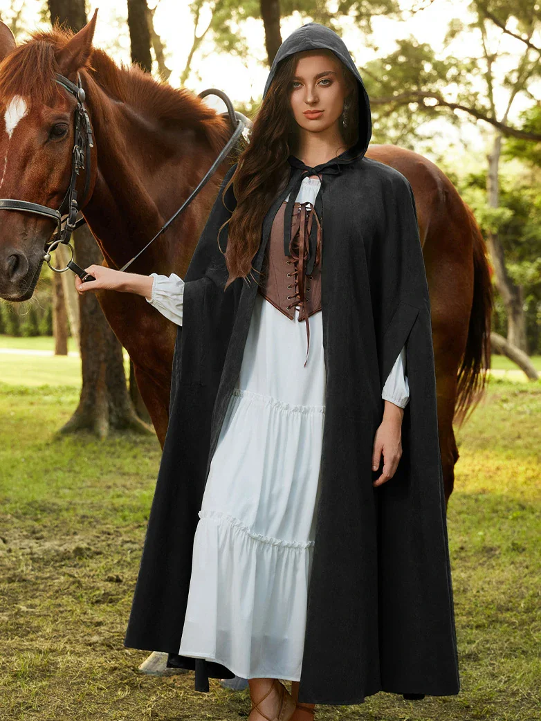Medieval Renaissance Hooded Cloak for Witch,Warrior - Image 29