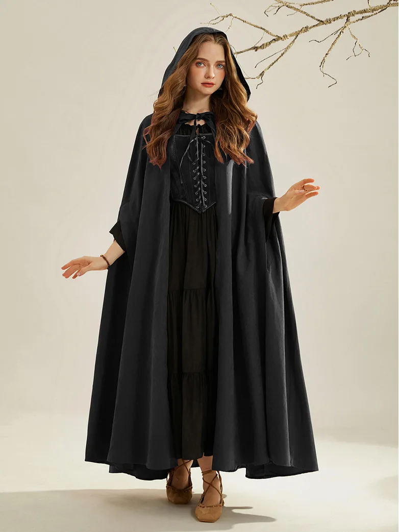 Medieval Renaissance Hooded Cloak for Witch,Warrior - Image 30