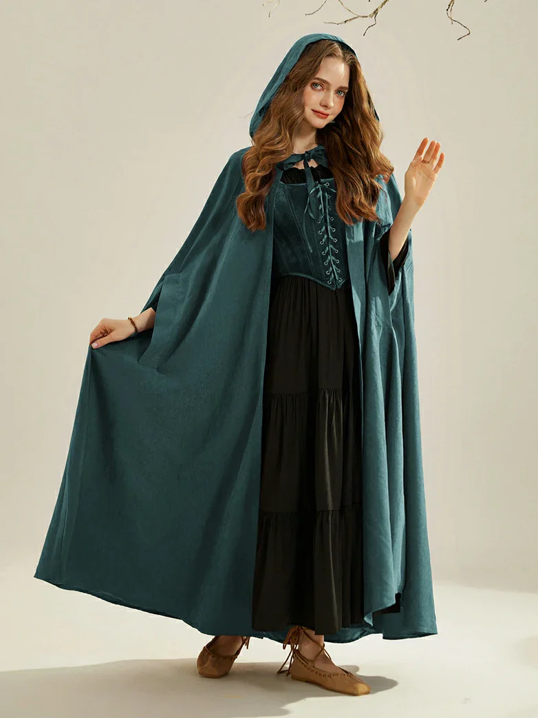 Medieval Renaissance Hooded Cloak for Witch,Warrior - Image 44