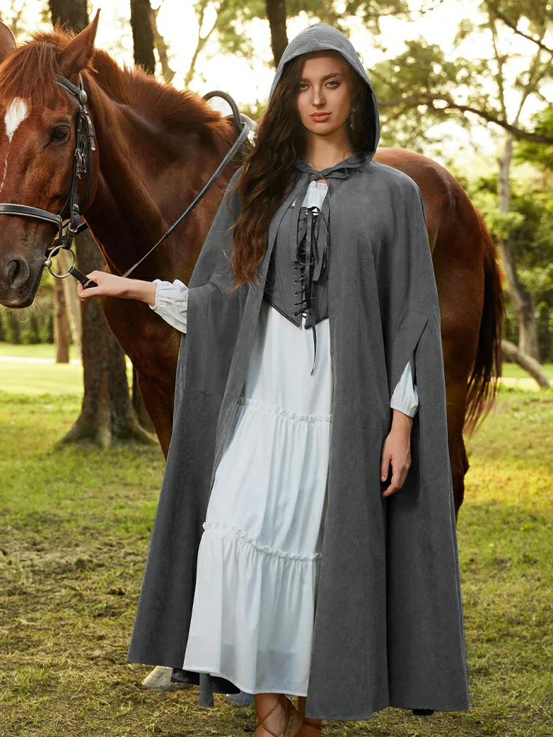 Medieval Renaissance Hooded Cloak for Witch,Warrior - Image 6