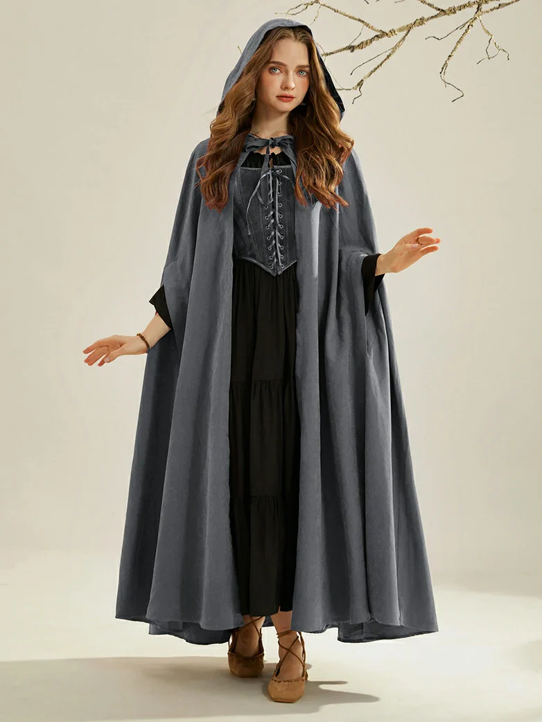 Medieval Renaissance Hooded Cloak for Witch,Warrior - Image 7