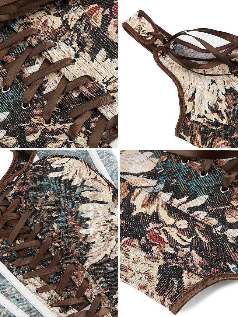 Women Renaissance Corset Tops Daisy Jacquard Vest - Image 10